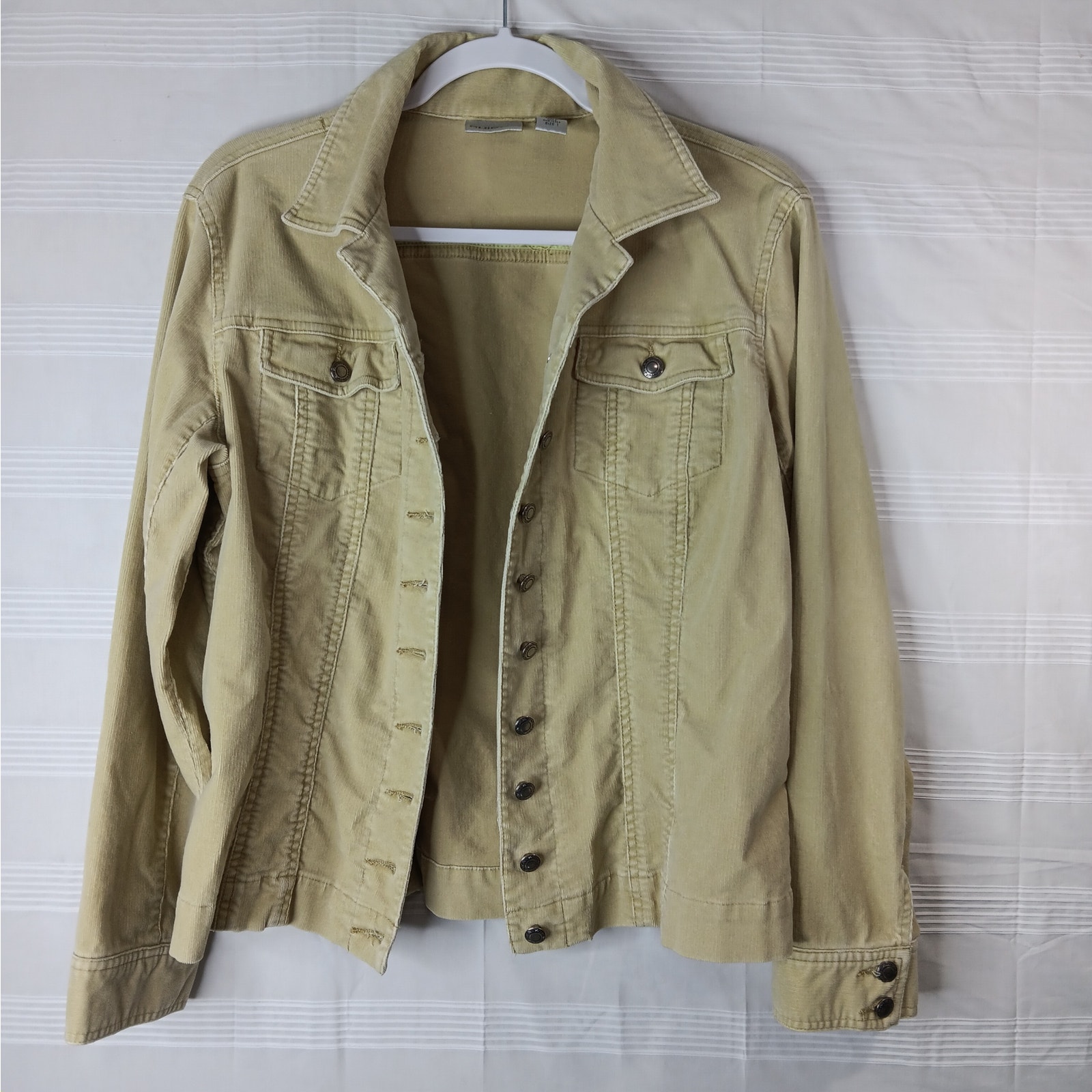Chico's Corduroy Shacket Jacket Button Up Green Women's Size 1 M/8
